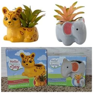 Ceramic Animal Planters Succulent Plant Pots - Jaguar & Elephant
